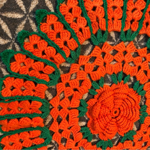 70's XL Orange/Green Large Couch Protector - Handmade Doilie - Furniture Cover - Picture 8 of 10